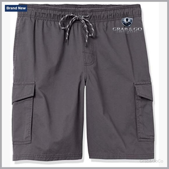 Men's 9" Elastic Waist Cargo Shorts, 100% Cotton, 6 Pockets - Picture 6 of 6